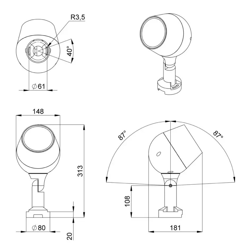 Размер уличного светильника спот EL-PARK-BIRD 10Вт